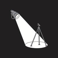 A black and white illustration of a tripod and a light vector