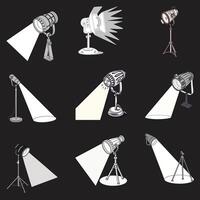Various types of lighting equipment on a black background vector