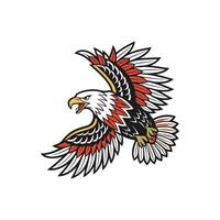 An eagle with red and black feathers flying vector
