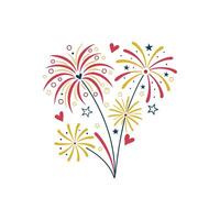 Fireworks with hearts and stars on a white background vector