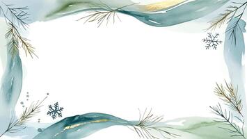 Horizontal winter background with fir branches, watercolor strokes, gold and empty space. Christmas card in pastel colors. vector