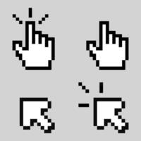 Pixel Art Cursor and Hand Icons Set, Retro 8 Bit Click Pointers. vector