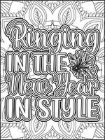 Ringing In The New Year In Style Quote Coloring Page for Adults. New Year Quote Coloring Page. vector