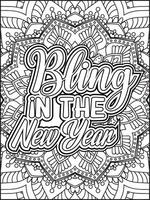Bling in the New Year Quote Coloring Page for Adults. New Year Quote Coloring Page vector
