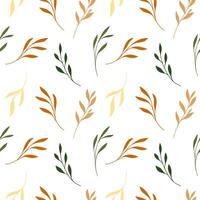 autumn green yellow and red seamless pattern of different leaves, linden, birch, bright foliage botanical fall illustration, floral design, September, October background vector