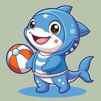 Children's coloring shark plays with a ball vector