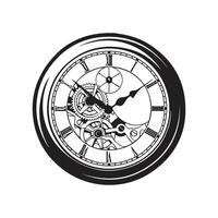 A black and white illustration of a clock face vector