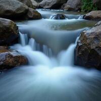 A stream flowing over rocks in a river photo