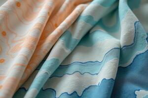 A close up of a colorful fabric with waves photo