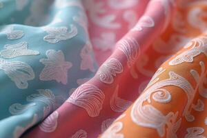 A close up of a colorful fabric with a pattern photo
