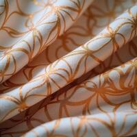 A close up of a white and gold fabric photo