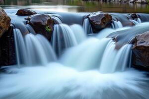 A waterfall flowing over rocks in a river photo