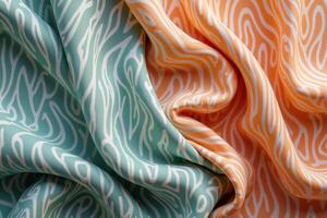A close up of two different colored fabrics photo