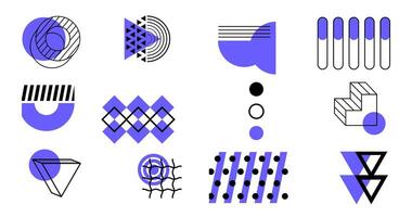 Retro funky graphic, old trends designs and vintage geometric print illustration elements. Constructivism memphis isolated symbols collection vector
