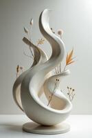A white sculpture with flowers and leaves photo