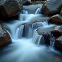 A stream of water flowing over rocks in a river photo