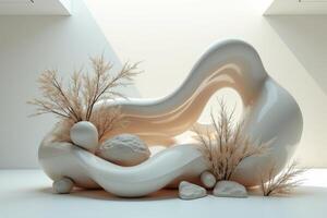 A sculpture made out of white clay and plants photo