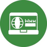 A green and white icon of a laptop with a web address vector
