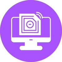 A purple circle with a computer monitor and a purple icon vector