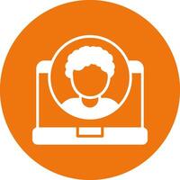 A person is in a laptop on an orange circle vector