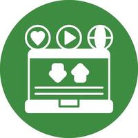 A green and white icon with a laptop, a heart and a heart vector