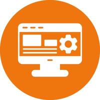 A computer screen with gears and a clock on it vector