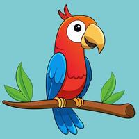 Cartoon parrot sitting on a branch vector