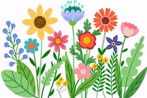 A bunch of colorful flowers are shown on a white background vector
