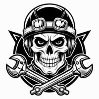 skull in helmet with wrenes vector