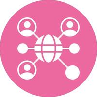 A pink circle with a globe and people connected vector