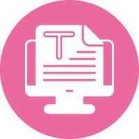 A pink circle with a computer and a paper document vector