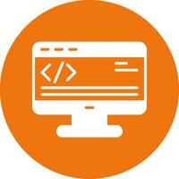 A computer monitor with a code symbol on it vector