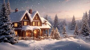 A house in the snow with trees and snow video