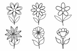 A set of flowers that are outlined in black and white vector