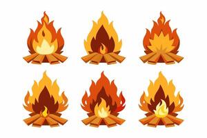 six different types of bonfires on a white background vector
