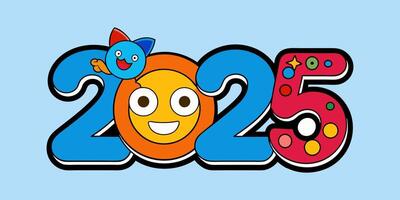 the number 2025 is shown with a cartoon character vector
