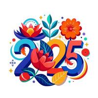 the number 25 is surrounded by flowers and leaves vector
