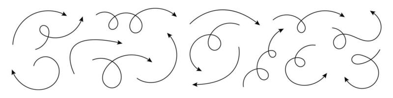 Collection of curve arrows. Set simple curved hand drawn arrows. vector