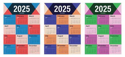 Calendar template for 2025 s year. Week starts on Sunday. illustration vector