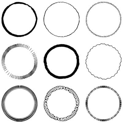 Set of grunge circles. Damage round grunge shape silhouette. Circle distressed grunge texture. Scribble frame stamp