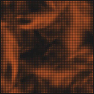 Bright orange and black grunge grid dot halftone background. Spotted abstract pattern. Monochrome overlay texture. Cover design wallpaper