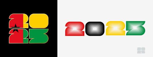 Year 2025 with flag of Guinea-Bissau and in color palate of Guinea-Bissau flag. Happy New Year 2025 in two different style. vector
