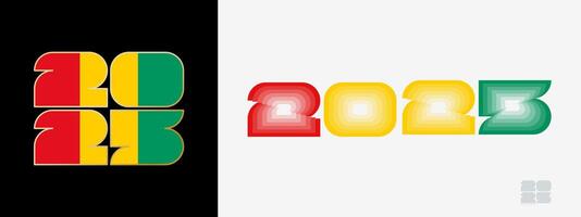 Year 2025 with flag of Guinea and in color palate of Guinea flag. Happy New Year 2025 in two different style. vector