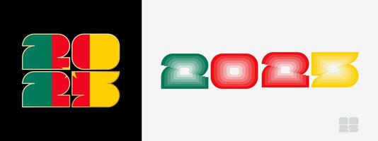 Year 2025 with flag of Cameroon and in color palate of Cameroon flag. Happy New Year 2025 in two different style. vector