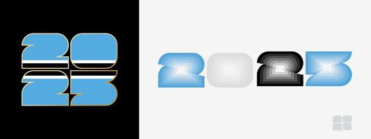 Year 2025 with flag of Botswana and in color palate of Botswana flag. Happy New Year 2025 in two different style. vector