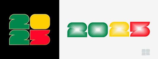 Year 2025 with flag of Benin and in color palate of Benin flag. Happy New Year 2025 in two different style. vector