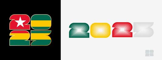 Year 2025 with flag of Togo and in color palate of Togo flag. Happy New Year 2025 in two different style. vector
