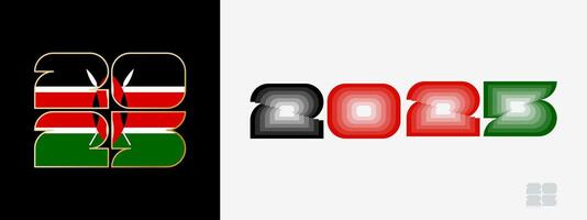 Year 2025 with flag of Kenya and in color palate of Kenya flag. Happy New Year 2025 in two different style. vector