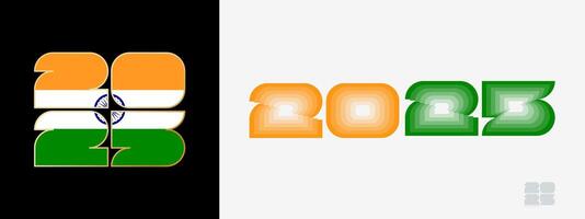 Year 2025 with flag of India and in color palate of India flag. Happy New Year 2025 in two different style. vector