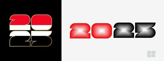 Year 2025 with flag of Yemen and in color palate of Yemen flag. Happy New Year 2025 in two different style. vector